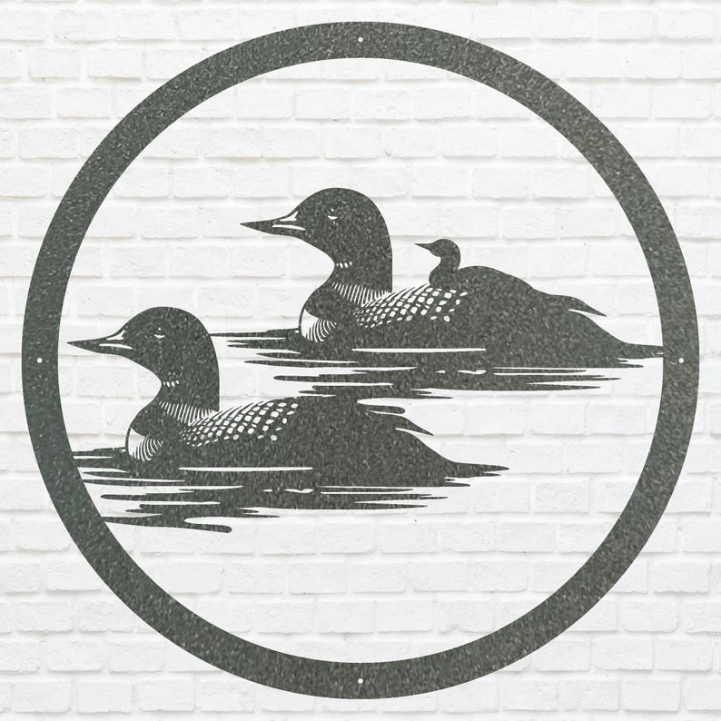 Metal Loon Sign, Loon Family with Baby Metal Artwork, Metal Loon Lake House Decor, Laser Cut Metal Bird Wall Art, Bird Lover Gift