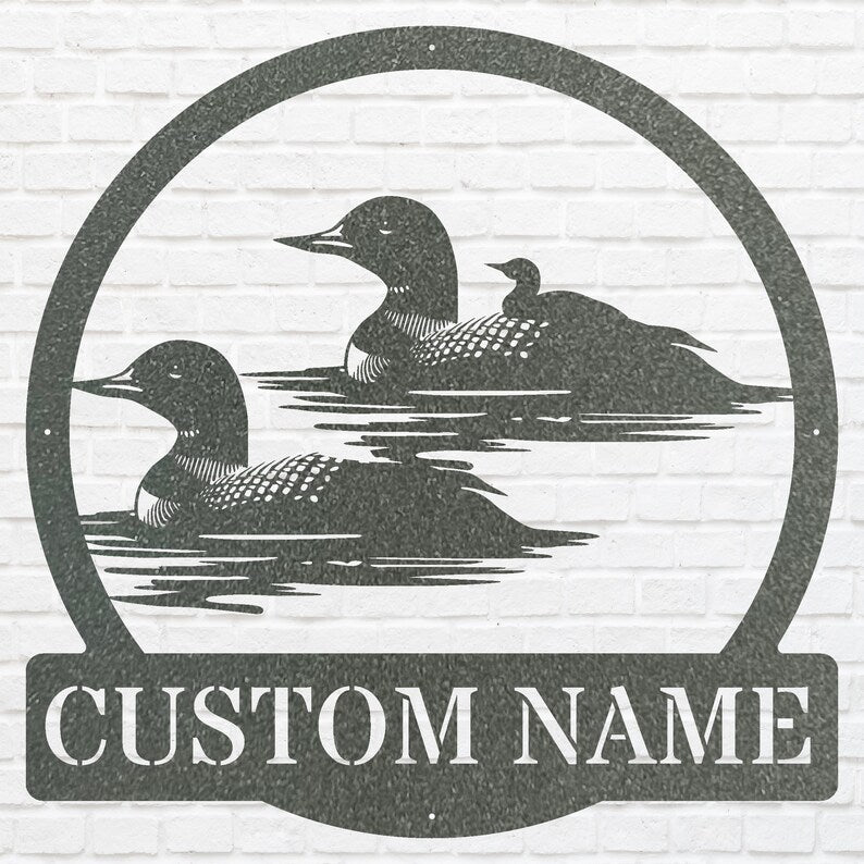 Custom Metal Bird Wall Art, Loon Family with Baby Metal Artwork, Metal Loon Aesthetic Room Decor, Outdoor Garden Decor