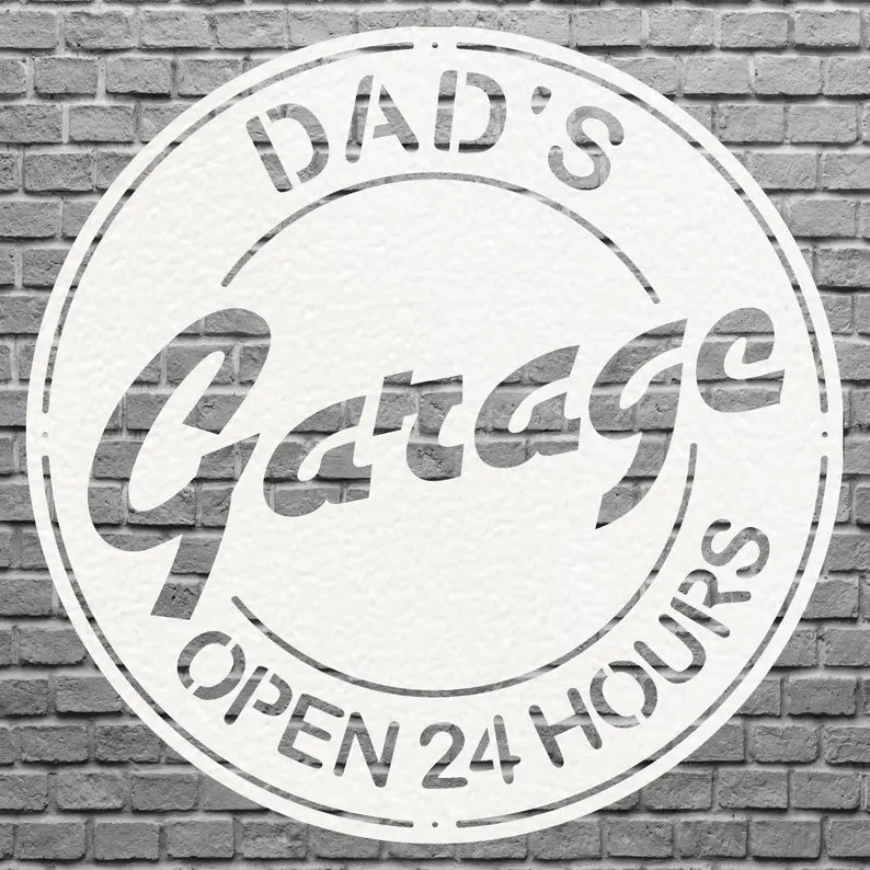 Metal Workshop Sign, Modern Metal Work, Garage Wall Decor, Dad Garage Wall Art, Round Dad Wall Art, Gifts for Dad