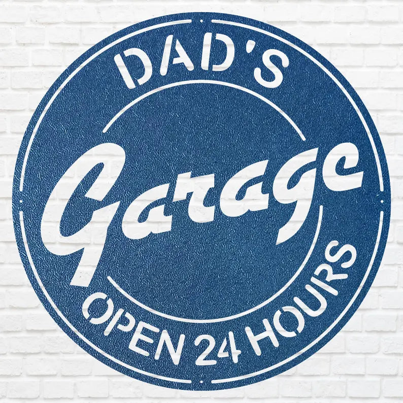 Metal Workshop Sign, Modern Metal Work, Garage Wall Decor, Dad Garage Wall Art, Round Dad Wall Art, Gifts for Dad