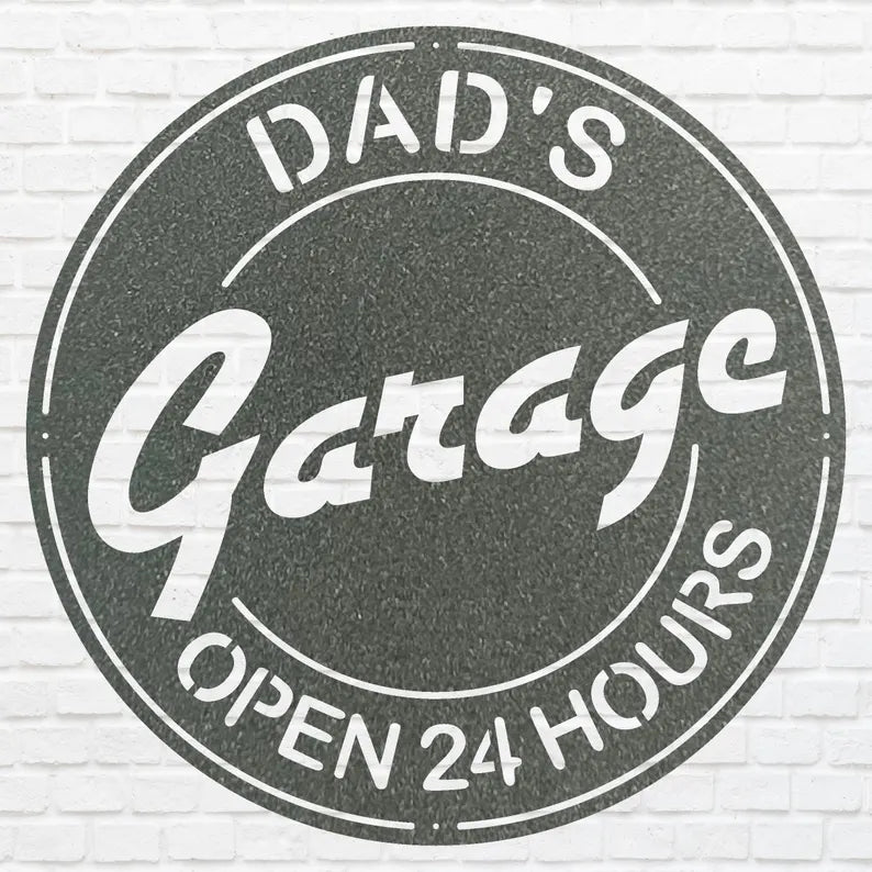 Metal Workshop Sign, Modern Metal Work, Garage Wall Decor, Dad Garage Wall Art, Round Dad Wall Art, Gifts for Dad