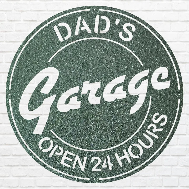 Metal Workshop Sign, Modern Metal Work, Garage Wall Decor, Dad Garage Wall Art, Round Dad Wall Art, Gifts for Dad