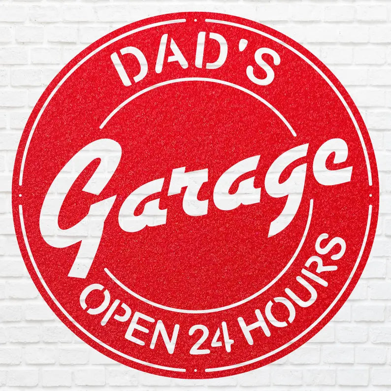 Metal Workshop Sign, Modern Metal Work, Garage Wall Decor, Dad Garage Wall Art, Round Dad Wall Art, Gifts for Dad