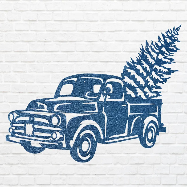 Metal Christmas Truck With Tree Sign, Christmas Tree Decor, Christmas Tree Truck Sign, Custom Name Metal Sign