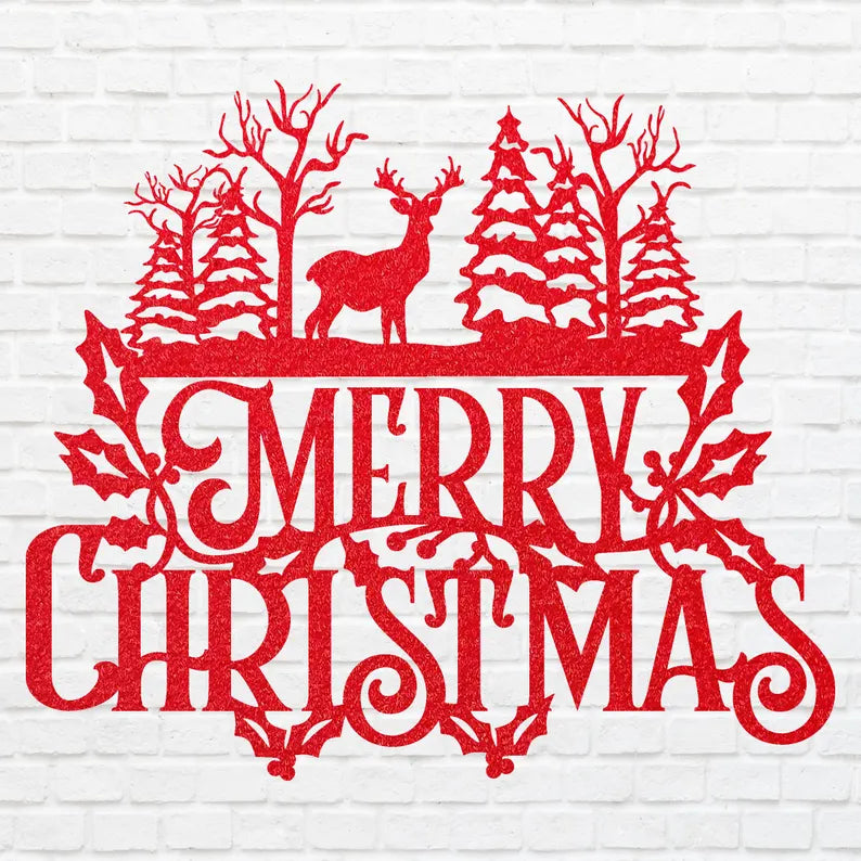 Farmhouse Winter Wall Art, Merry Christmas Reindeer Wall Art, Personalize Wall Decor, Modern Christmas Wall Hanging