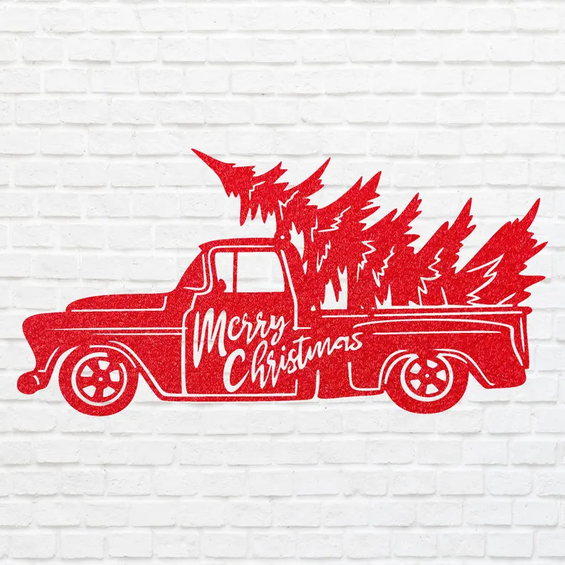 Christmas Tree Truck Sign, Metal Christmas Truck With Tree Sign, Custom Name Metal Sign, Christmas Tree Decor