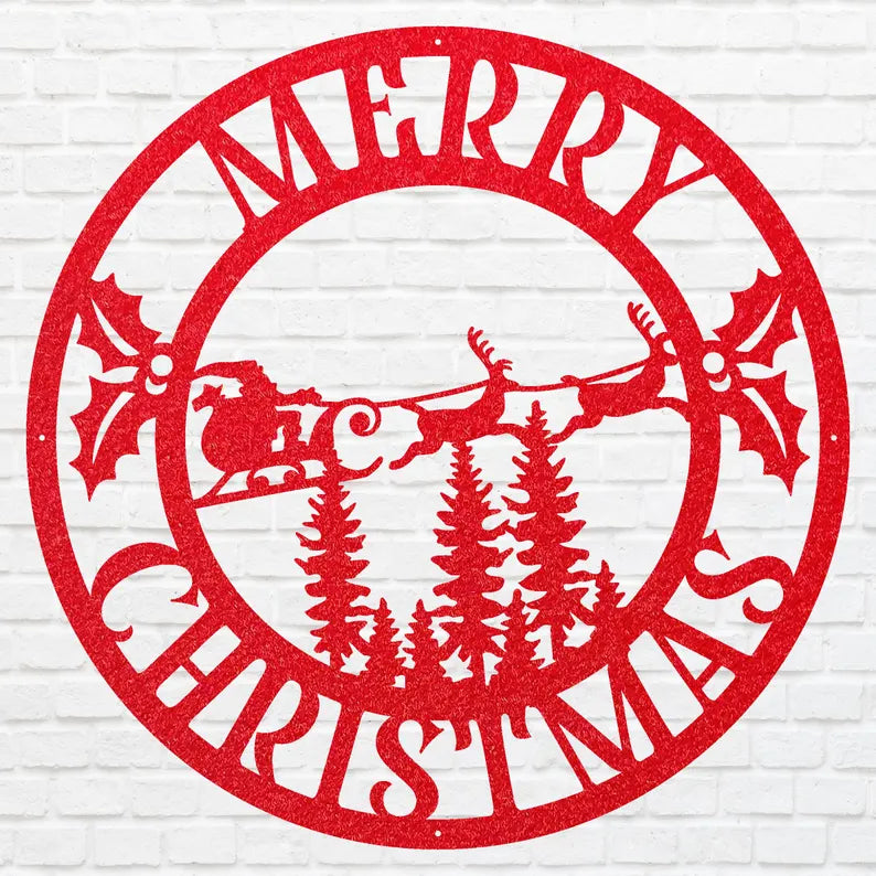 Santa Claus Reindeer Wall Art, Merry Christmas Wall Decor, Reindeer Wall Decor, Personalized Christmas Wall Decor