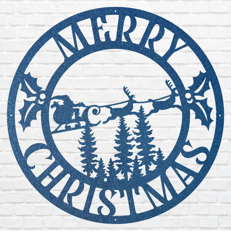 Santa Claus Reindeer Wall Art, Merry Christmas Wall Decor, Reindeer Wall Decor, Personalized Christmas Wall Decor