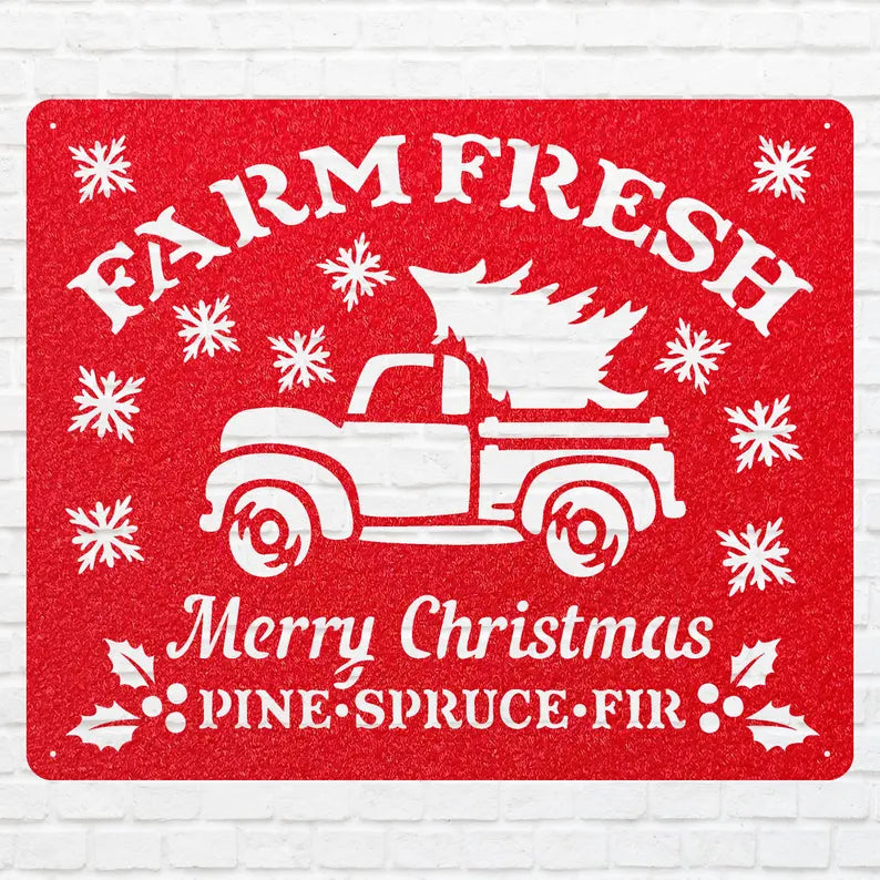 Farm Fresh Pine Tree Sign, Christmas Tree Decor, Christmas Tree Truck Sign, Personalize Name Metal Sign, Name Metal Wall Sign
