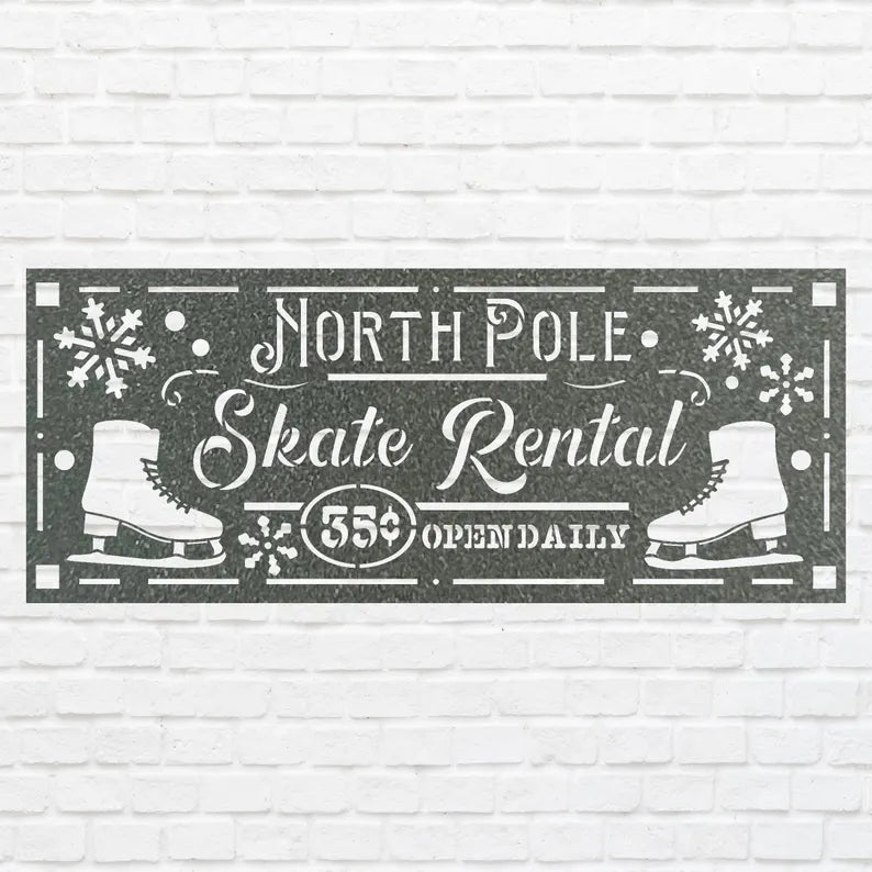 Skate Rental Metal Art, North Pole Metal Sign Art, Laser Cut Metal Wall Art, Modern Metal Wall Decor