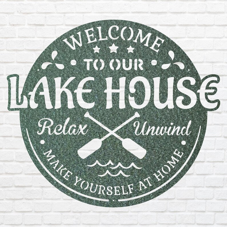 Welcome To Lake House Metal Wall Art, Laser Cut Metal Address Sign, Lake Front Home Sign, Metal Coastal Decor, Beach Wall Art
