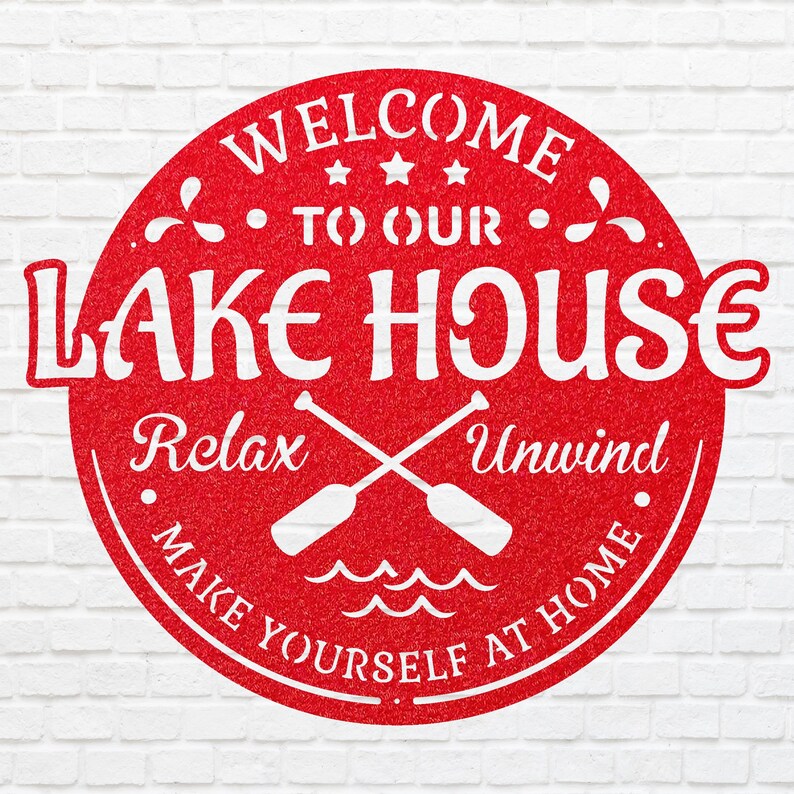 Welcome To Lake House Metal Wall Art, Laser Cut Metal Address Sign, Lake Front Home Sign, Metal Coastal Decor, Beach Wall Art