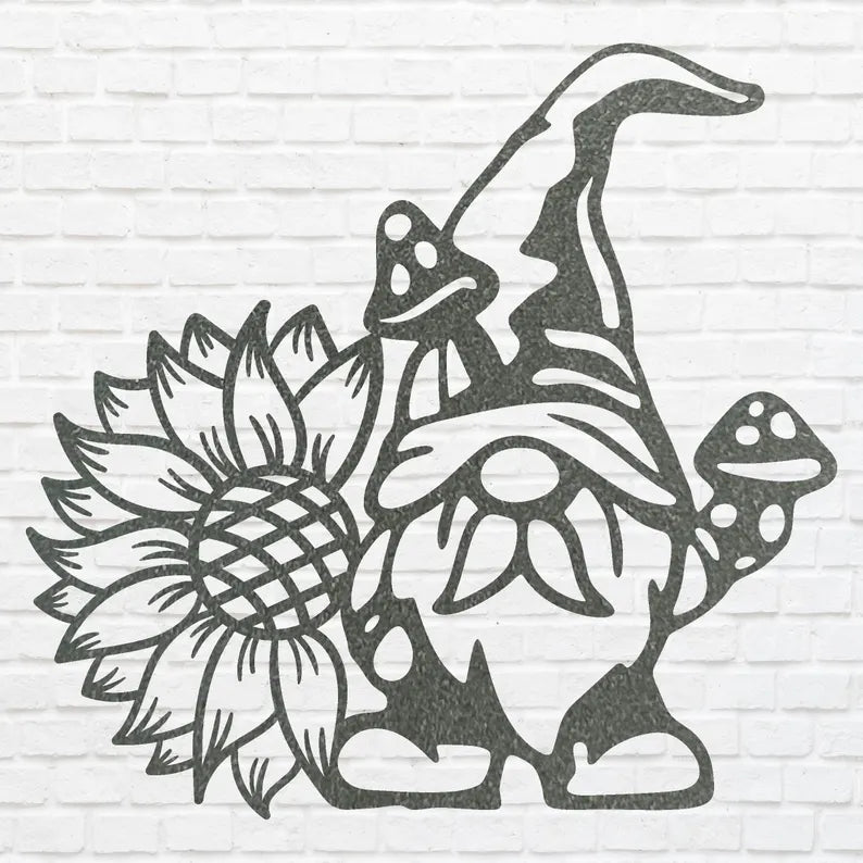 Gnome Metal Wall Art, Christmas Gnome Wall Art, Laser Cut Gnome Fall Holiday Decor, Sunflower Metal Sign, Gnome Decor