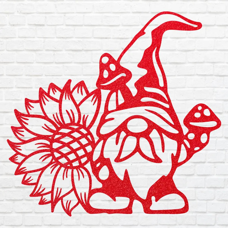 Gnome Metal Wall Art, Christmas Gnome Wall Art, Laser Cut Gnome Fall Holiday Decor, Sunflower Metal Sign, Gnome Decor