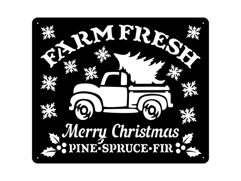 Farm Fresh Pine Tree Sign, Christmas Tree Decor, Christmas Tree Truck Sign, Personalize Name Metal Sign, Name Metal Wall Sign