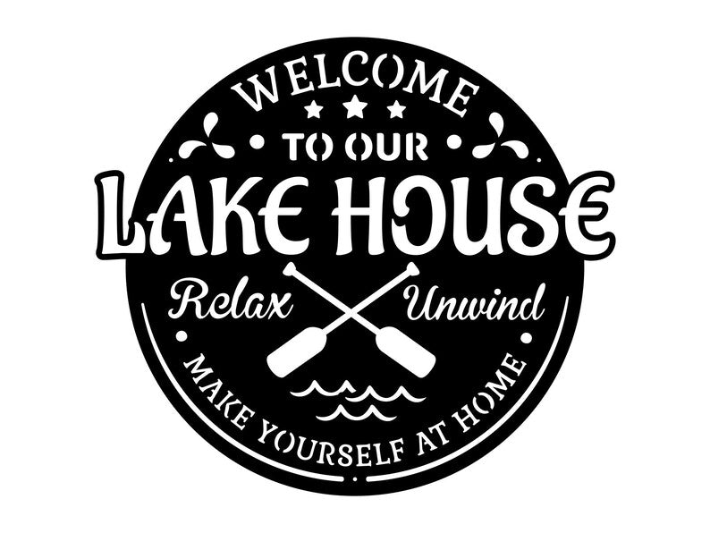 Welcome To Lake House Metal Wall Art, Laser Cut Metal Address Sign, Lake Front Home Sign, Metal Coastal Decor, Beach Wall Art