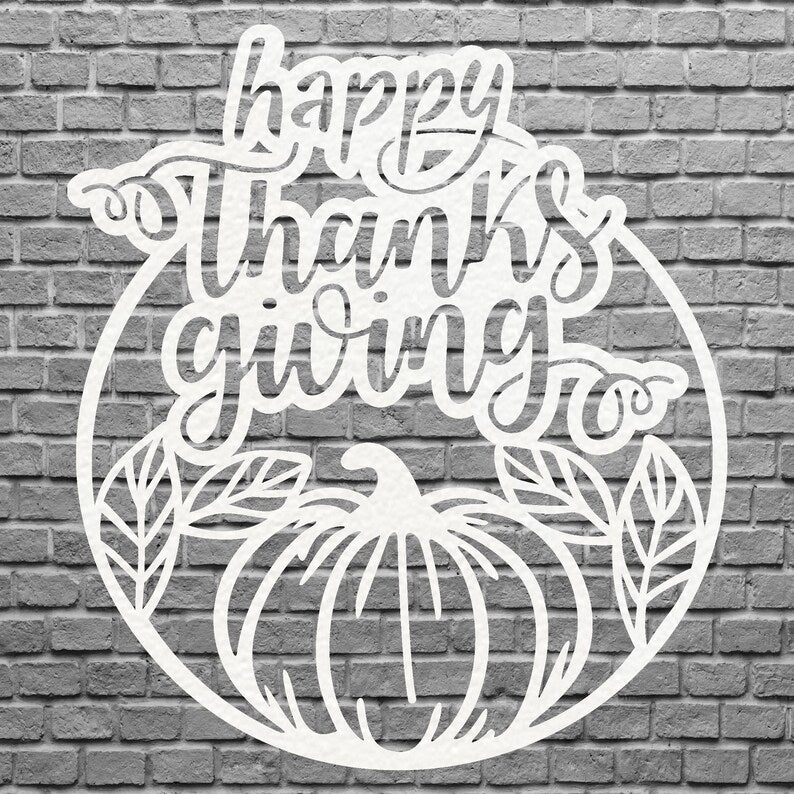 Happy Thanksgiving Pumpkin Wall Art, Happy Thanksgiving Metal Art, Laser Cut Pumpkin Fall Sign, Metal Thanks Giving Decor