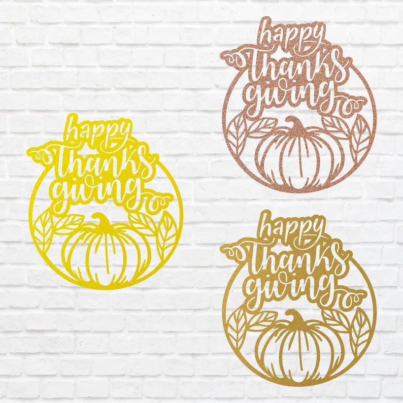 Happy Thanksgiving Pumpkin Wall Art, Happy Thanksgiving Metal Art, Laser Cut Pumpkin Fall Sign, Metal Thanks Giving Decor