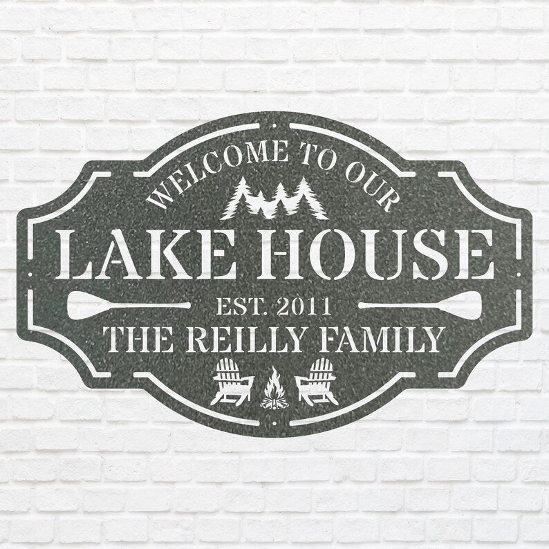 Lake House Metal Wall Art, Welcome To The Lake Laser Cut Metal Sign, Metal Address Sign, Lake Front Home Sign, Metal Wall Decor