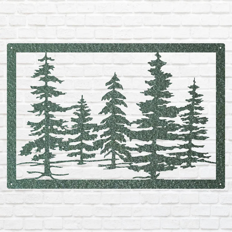 Pine Trees Metal Wall Art, Nature Wall Art, Metal Wall Decor, Pine Tree Custom Metal Sign, Farmhouse Wall Decor, Above Bed Art