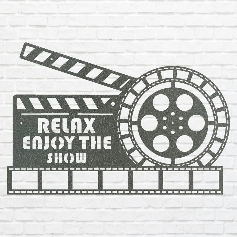 Movie Theatre Metal Wall Art, Cinema Film Wall Art, Relax Enjoy The Show Laser Cut Custom Metal Artwork, Movie Lover Gift