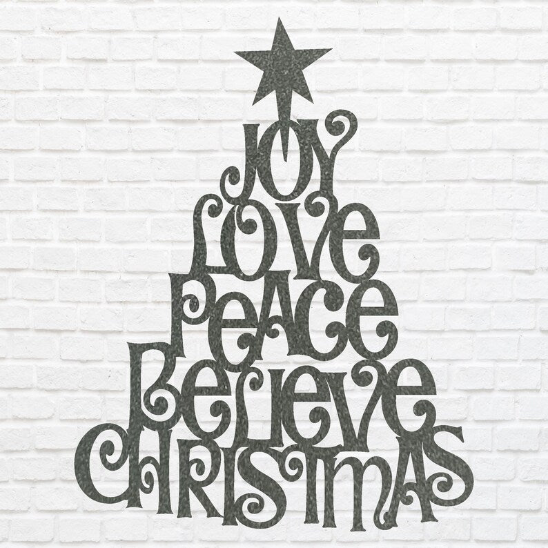 Christmas Quote Tree Art, Merry Christmas Present Decor, Metal Wall Art, Quote Wall Art, Metal Tree Wall Art
