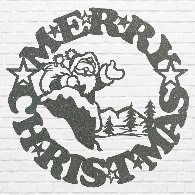 Santa Claus Wall Art, Merry Christmas Sign, Christmas Metal Sign, Santa Christmas Decoration, Outdoor Christmas Wall Art
