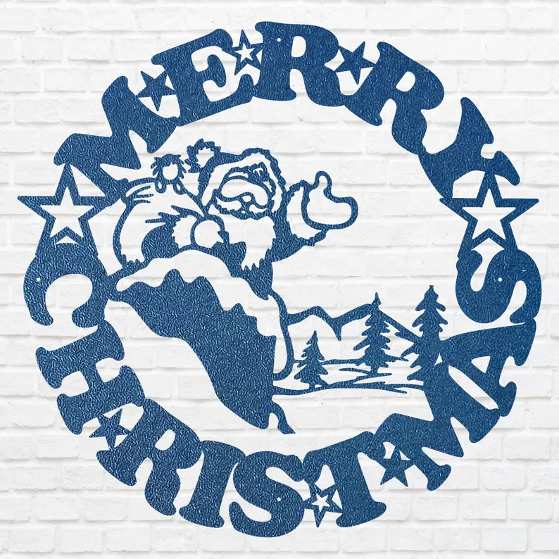 Santa Claus Wall Art, Merry Christmas Sign, Christmas Metal Sign, Santa Christmas Decoration, Outdoor Christmas Wall Art