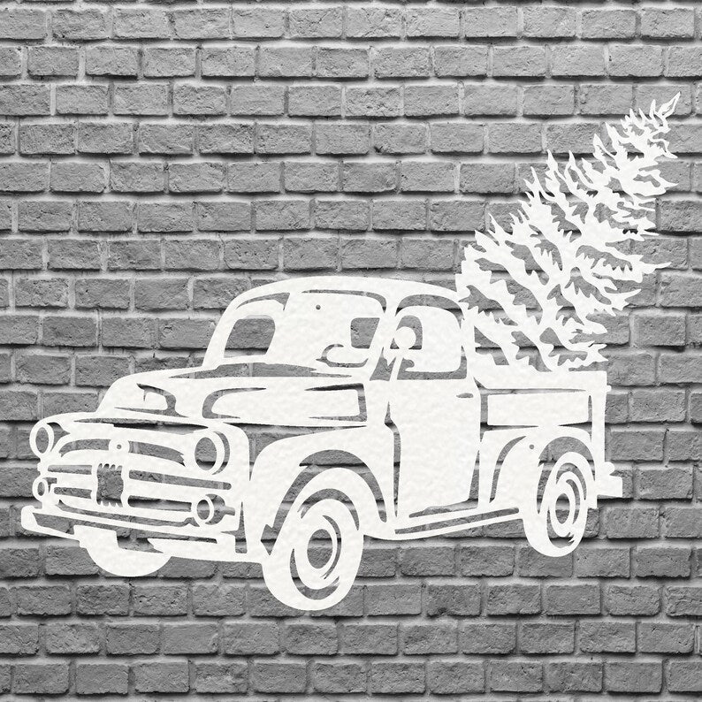 Metal Christmas Truck With Tree Sign, Christmas Tree Decor, Christmas Tree Truck Sign, Custom Name Metal Sign