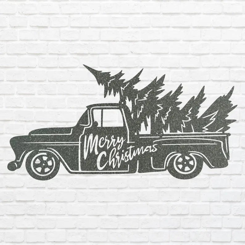 Christmas Tree Truck Sign, Metal Christmas Truck With Tree Sign, Custom Name Metal Sign, Christmas Tree Decor