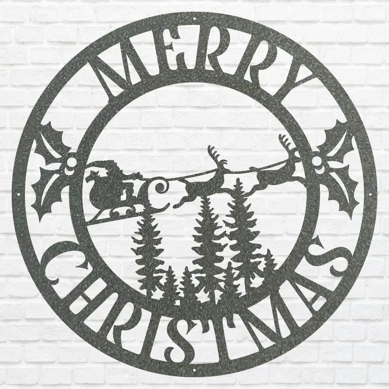 Santa Claus Reindeer Wall Art, Merry Christmas Wall Decor, Reindeer Wall Decor, Personalized Christmas Wall Decor