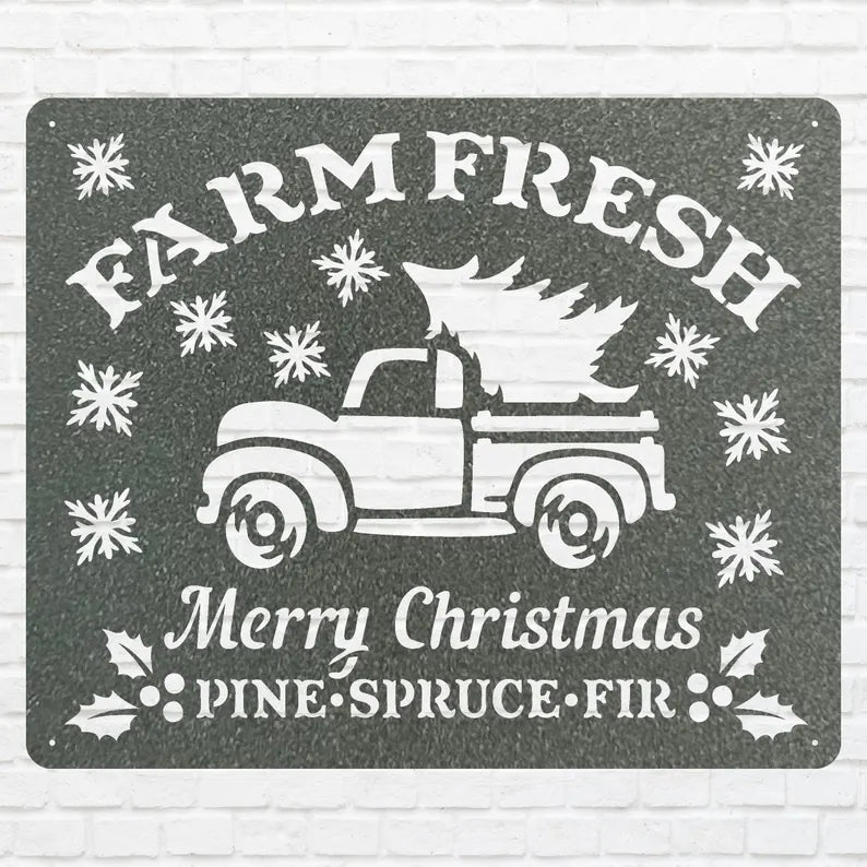 Farm Fresh Pine Tree Sign, Christmas Tree Decor, Christmas Tree Truck Sign, Personalize Name Metal Sign, Name Metal Wall Sign