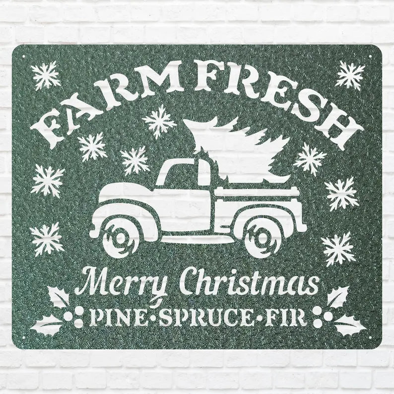Farm Fresh Pine Tree Sign, Christmas Tree Decor, Christmas Tree Truck Sign, Personalize Name Metal Sign, Name Metal Wall Sign
