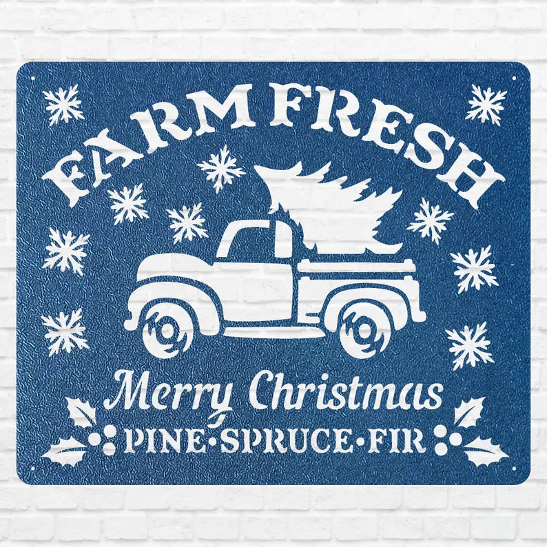 Farm Fresh Pine Tree Sign, Christmas Tree Decor, Christmas Tree Truck Sign, Personalize Name Metal Sign, Name Metal Wall Sign