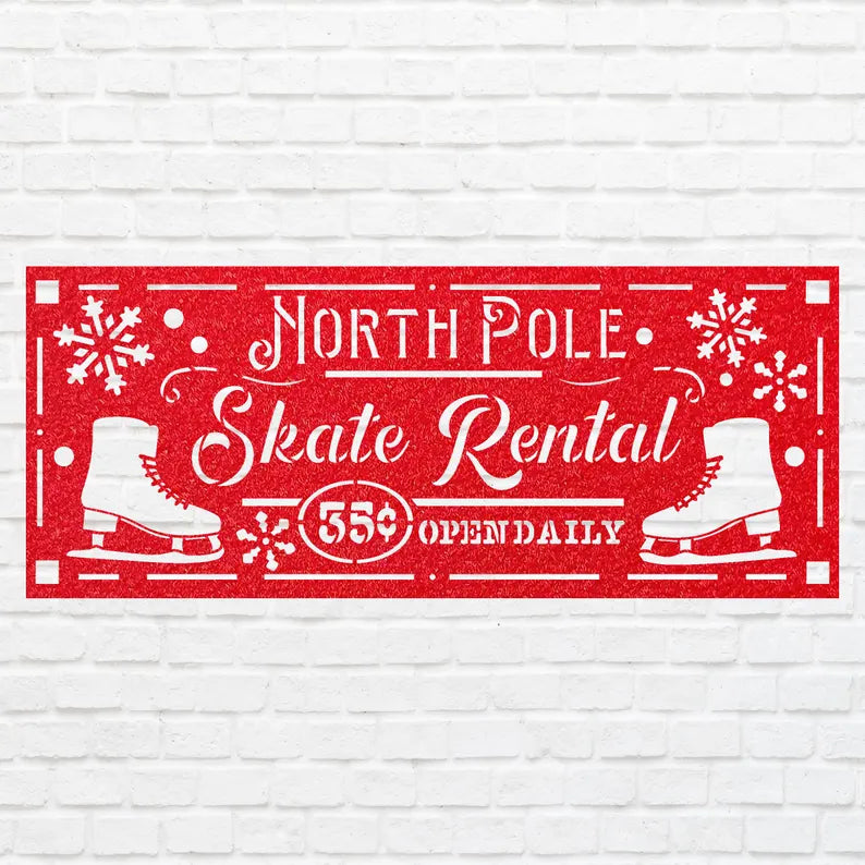 Skate Rental Metal Art, North Pole Metal Sign Art, Laser Cut Metal Wall Art, Modern Metal Wall Decor