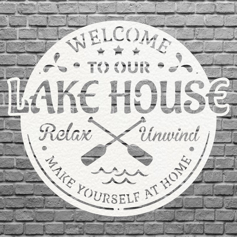 Welcome To Lake House Metal Wall Art, Laser Cut Metal Address Sign, Lake Front Home Sign, Metal Coastal Decor, Beach Wall Art