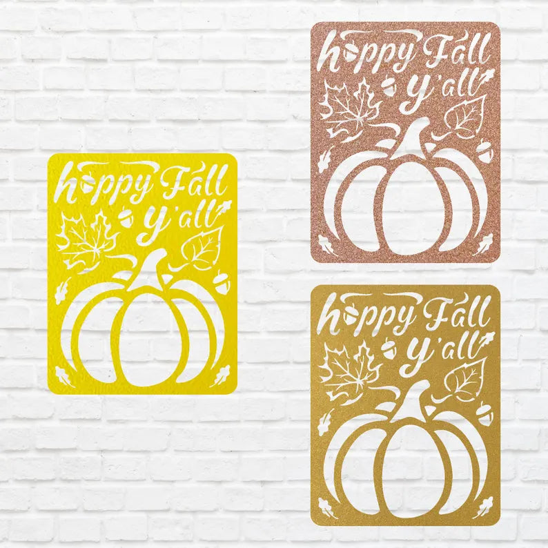 Happy Fall Yall Pumpkin Wall Art, Happy Fall Yall Metal Wall Art, Fall Home Decor, Laser Cut Autumn Wall Sign, Housewarming Gift