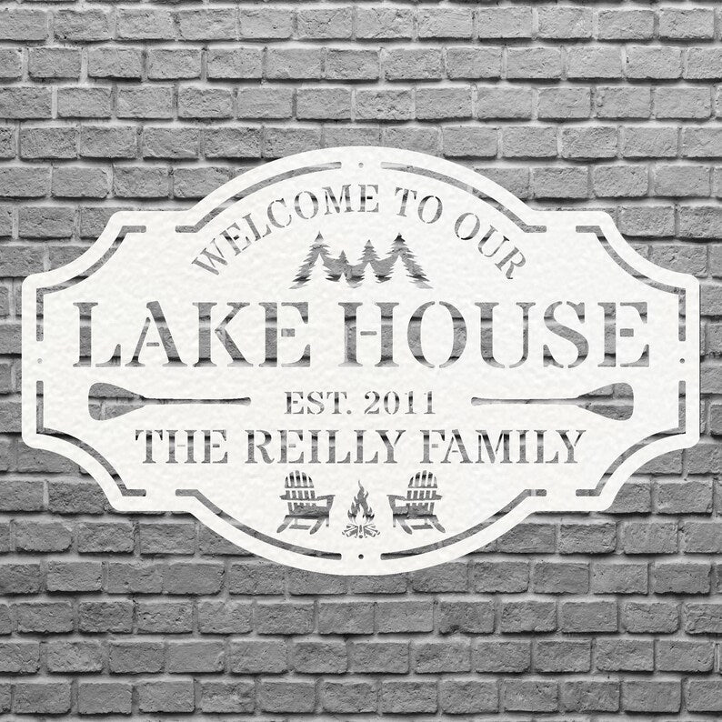 Lake House Metal Wall Art, Welcome To The Lake Laser Cut Metal Sign, Metal Address Sign, Lake Front Home Sign, Metal Wall Decor