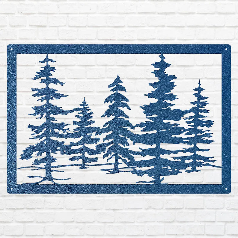 Pine Trees Metal Wall Art, Nature Wall Art, Metal Wall Decor, Pine Tree Custom Metal Sign, Farmhouse Wall Decor, Above Bed Art