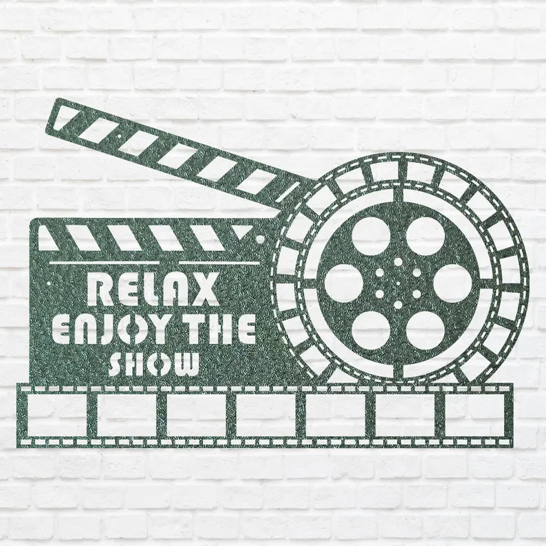 Movie Theatre Metal Wall Art, Cinema Film Wall Art, Relax Enjoy The Show Laser Cut Custom Metal Artwork, Movie Lover Gift