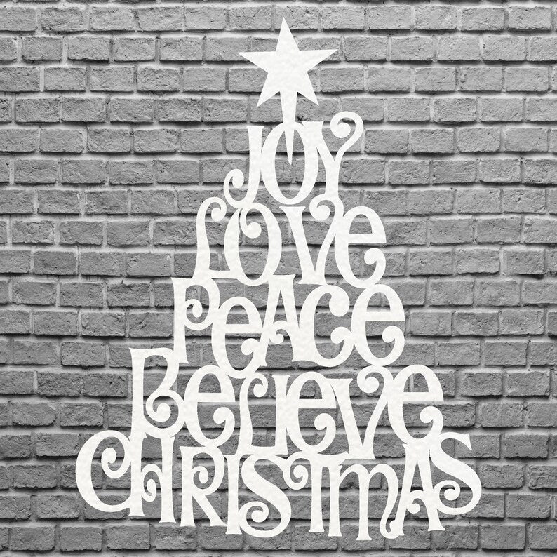 Christmas Quote Tree Art, Merry Christmas Present Decor, Metal Wall Art, Quote Wall Art, Metal Tree Wall Art