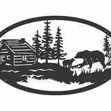 Laser Cut Wildlife Metal Art, Bear with Cabin Metal Wall Art,