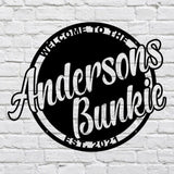 Custom Name Sign Cabin Wall Art, Outdoor Bunkie Cabin Metal Sign