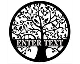 Metal Sparrow Wall Art, Custom Family Name Sign Tree of Life Art