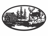 Laser Cut Metal Sign Animal Wall Art, Deer with Cabin Metal Wall Art