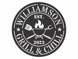 Grill and Chill Custom Metal Sign, Laser Cut Metal Sign Outdoor Decor