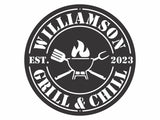 Custom Grill and Chill Black Metal Wall Art, Metal Bbq Sign Fire Wall Art, Laser Cut Metal Sign Kitchen Wall Art, Grill Gifts