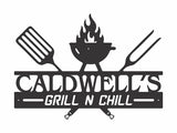 Grill and Chill Metal Sign, Kitchen Sign Metal Wall Decor