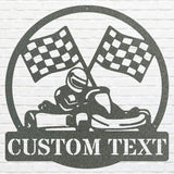 Go Kart Racing Metal Sign, Round Black Metal Wall Art