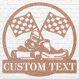 Go Kart Racing Metal Sign, Round Black Metal Wall Art
